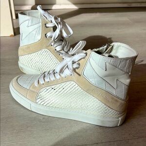 Zadig & Voltaire White and Cream High Top Leather Sneakers
